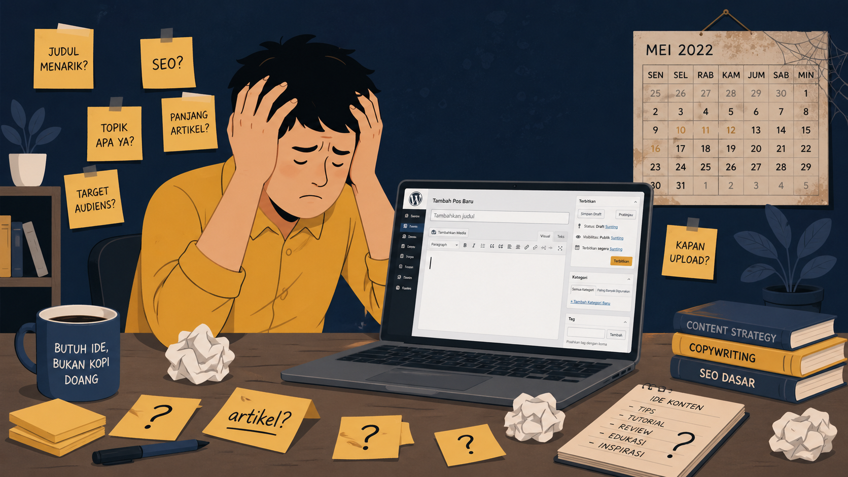 Pemilik website yang frustrasi karena artikel tidak berkembang