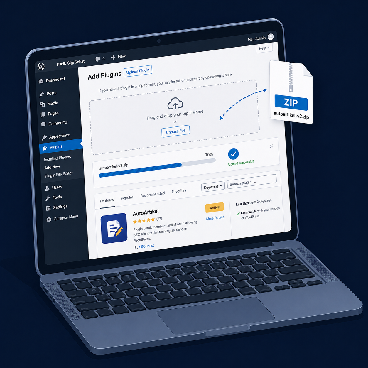 Halaman install plugin di WordPress Admin