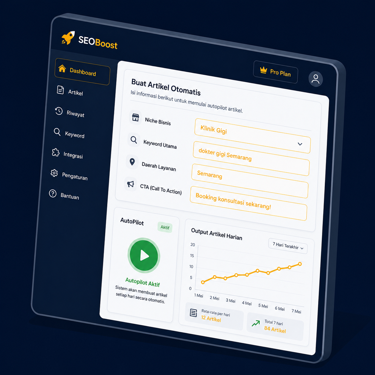 Form brief keyword dan niche di dashboard AutoArtikel