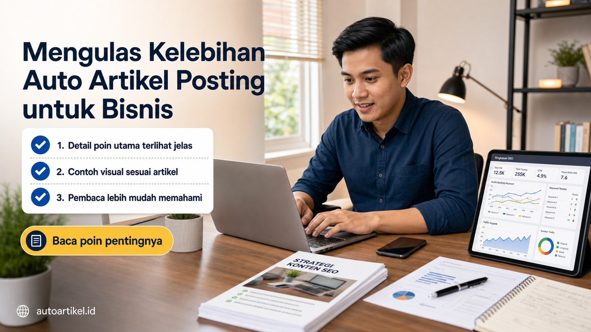Ilustrasi Mengulas Kelebihan Auto Artikel Posting untuk Bisnis