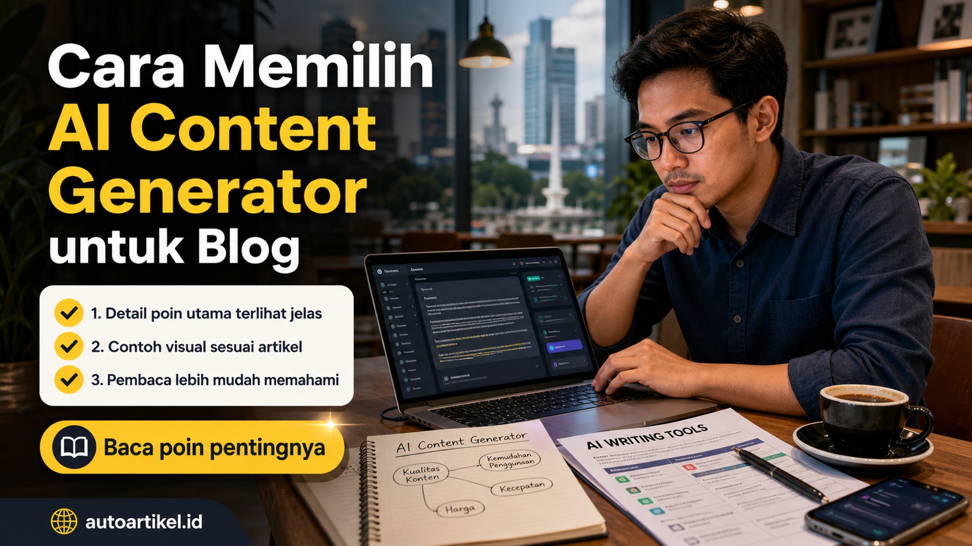 Ilustrasi auto artikel - Cara Memilih AI Content Generator untuk Blog