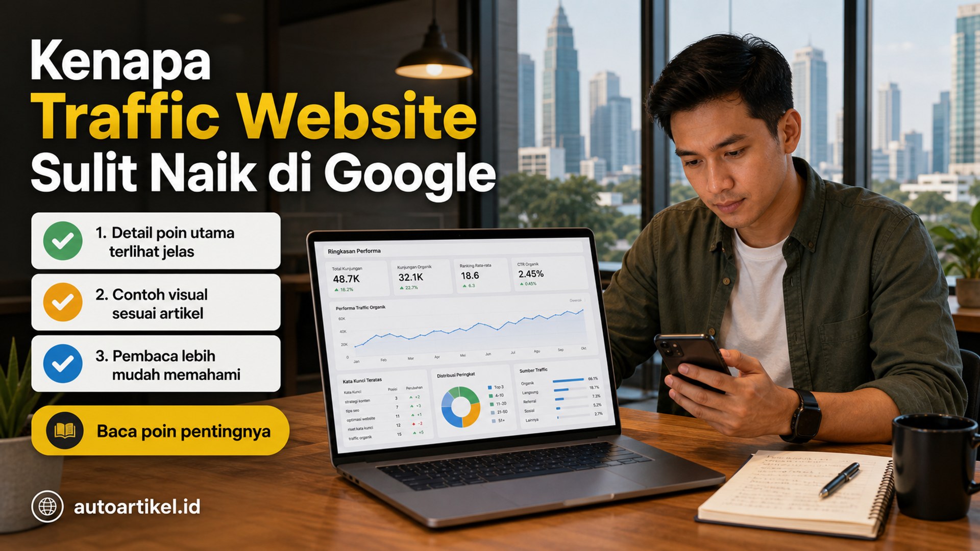 Ilustrasi auto artikel - Kenapa Traffic Website Sulit Naik di Google