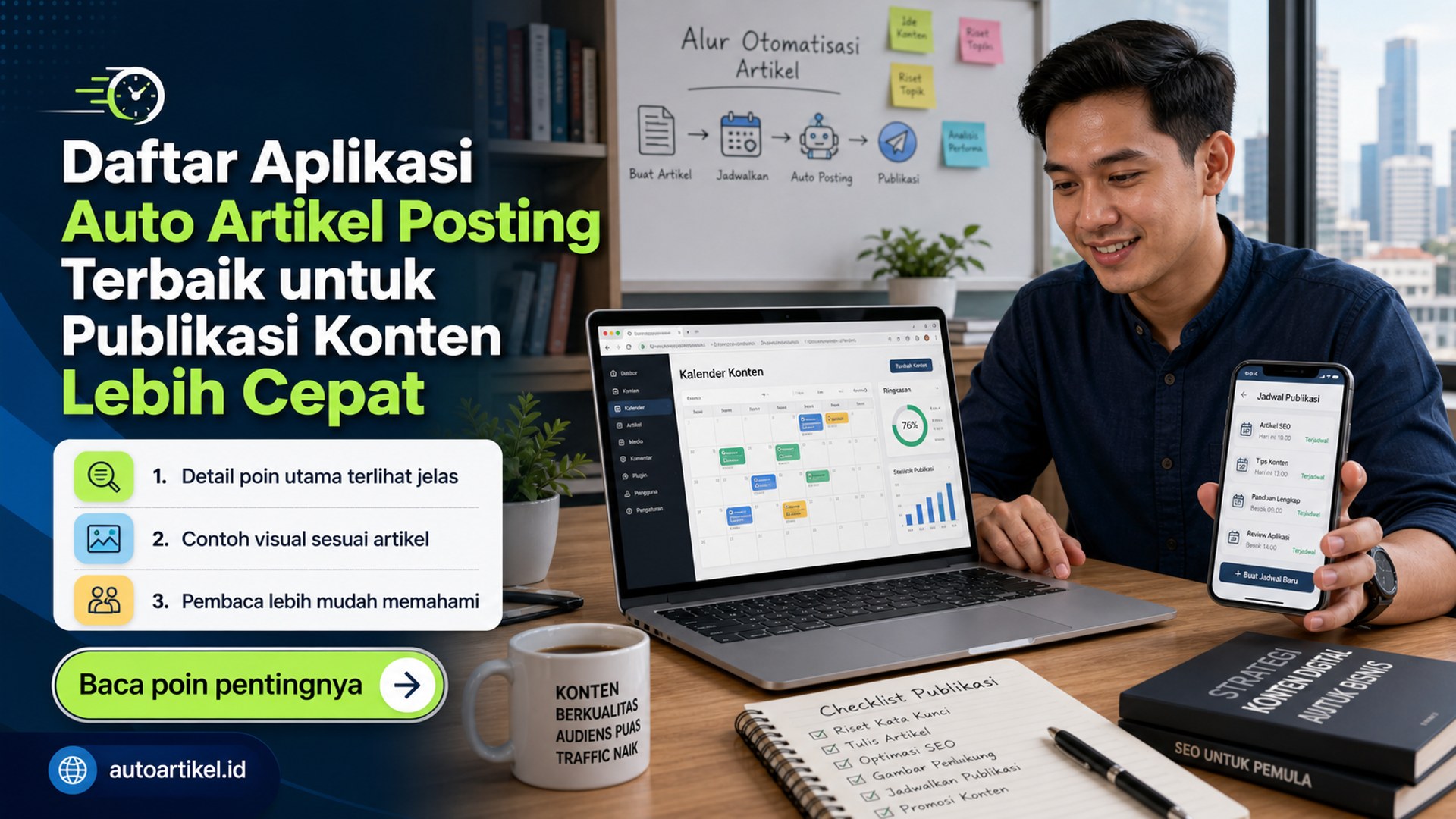 Ilustrasi Daftar Aplikasi Auto Artikel Posting Terbaik untuk Publikasi Konten Lebih Cepat