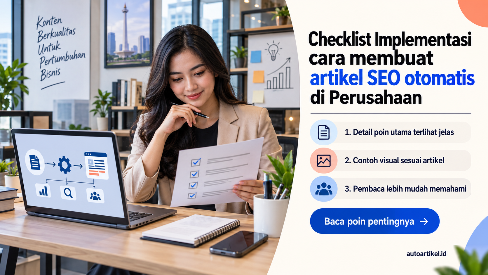 Ilustrasi auto artikel - Checklist Implementasi cara membuat artikel SEO otomatis di Perusahaan