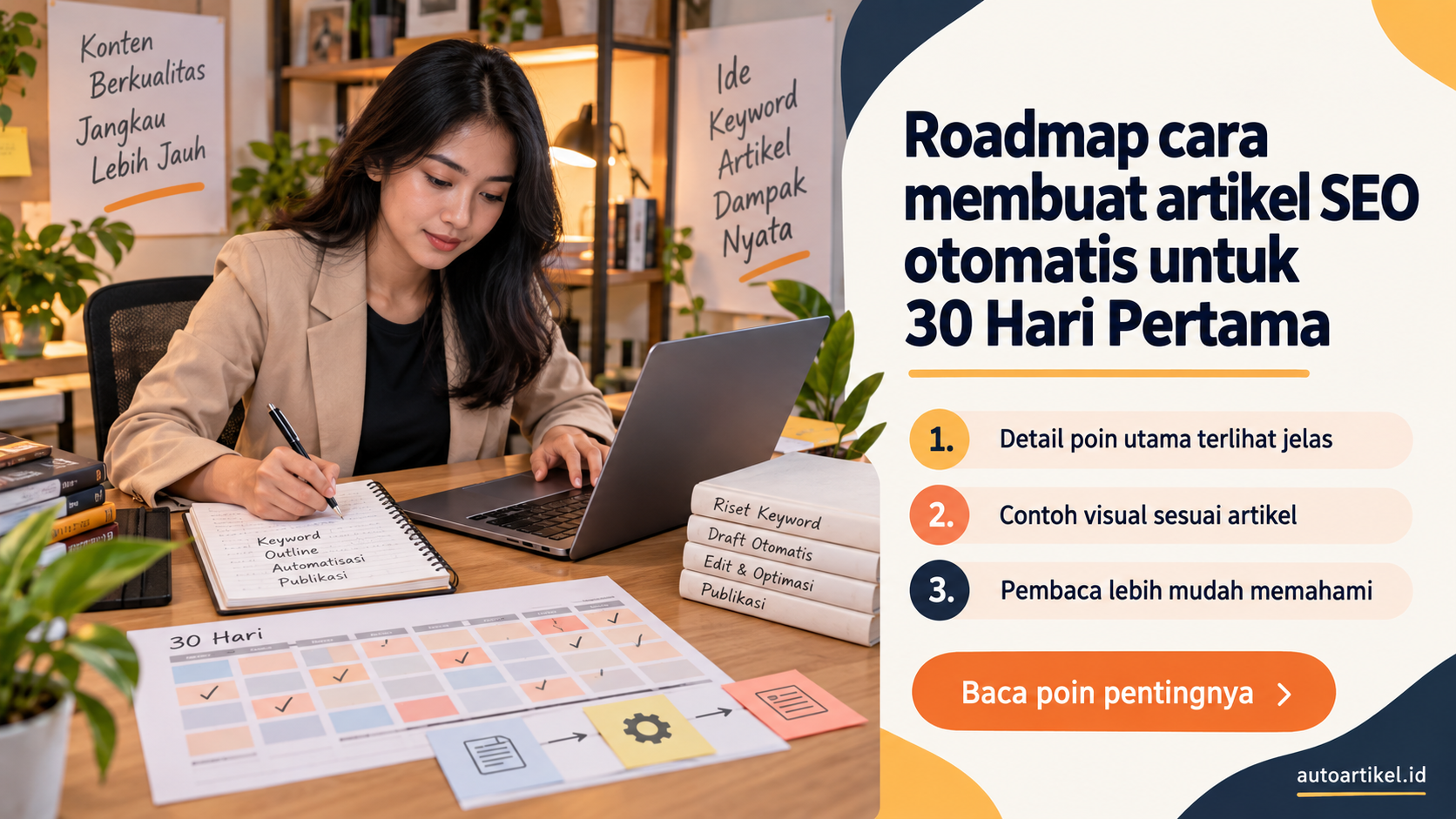Ilustrasi auto artikel - Roadmap cara membuat artikel SEO otomatis untuk 30 Hari Pertama